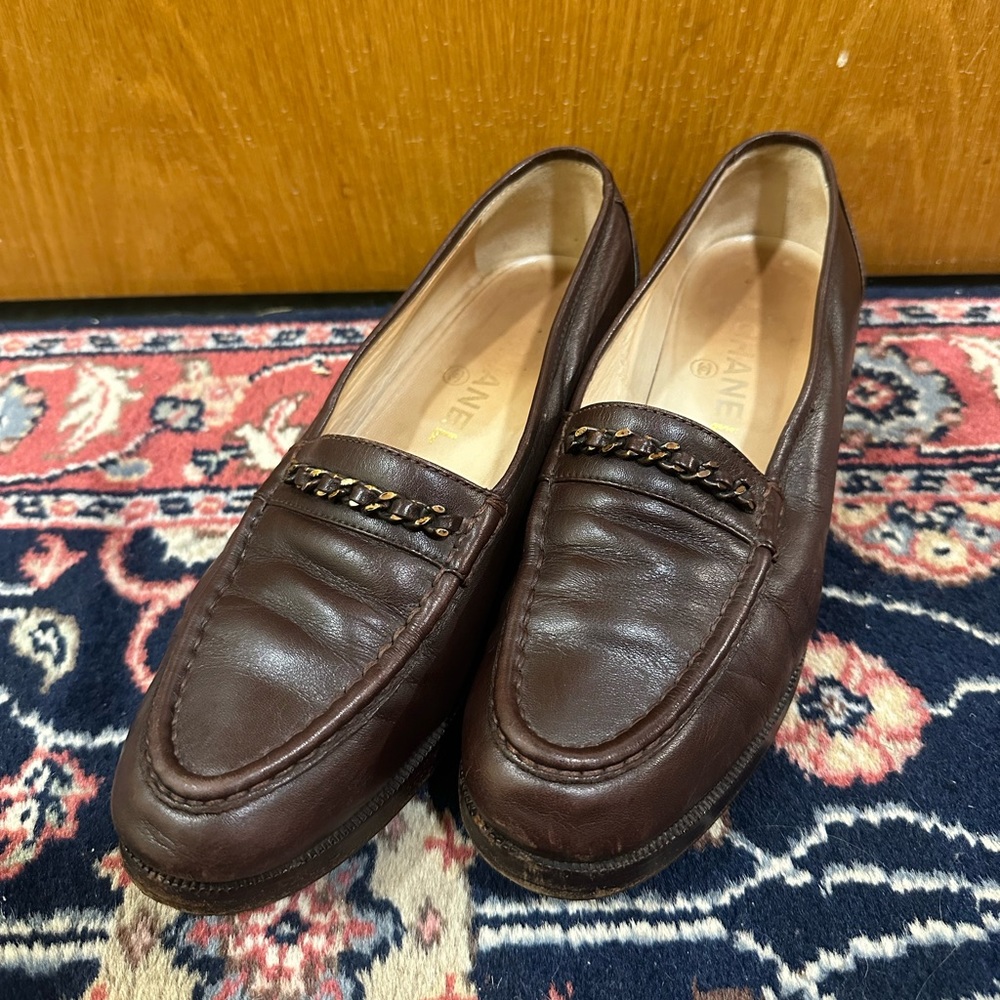 Vintage authentic Chanel chocolate loafers